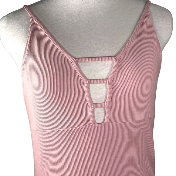 TOPSHOP t-bar strap ribbed bodysuit pink spaghetti straps gusset closure size 8 - Picture 3 of 10